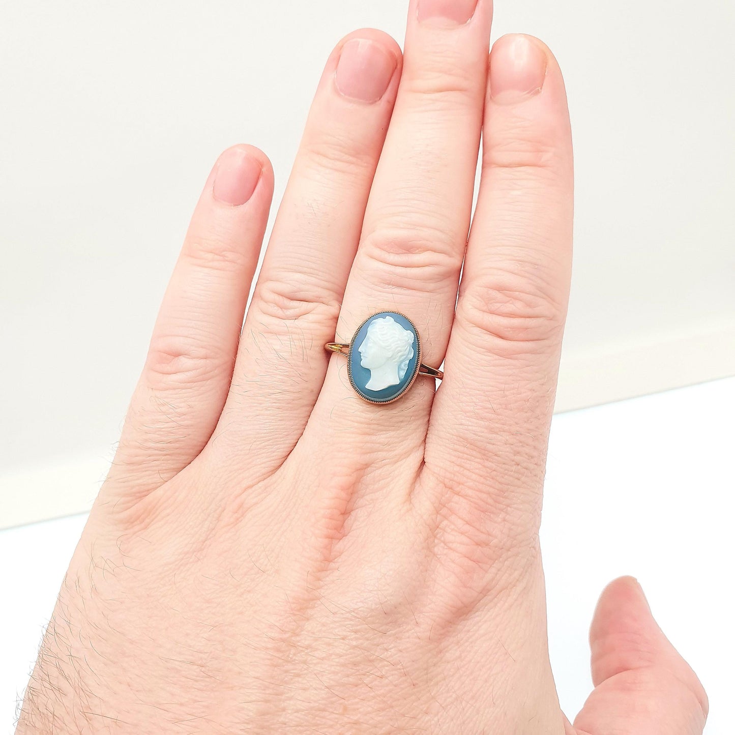 Antique 9ct Gold Hardstone Cameo Ring Signet Victorian Agate Quartz Gemstone Solid 9k 9kt Mens Womens Vintage Jewelry Jewellery