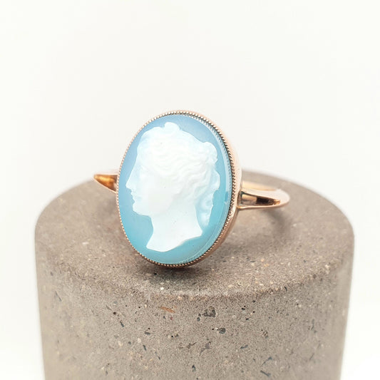 Antique 9ct Gold Hardstone Cameo Ring Signet Victorian Agate Quartz Gemstone Solid 9k 9kt Mens Womens Vintage Jewelry Jewellery