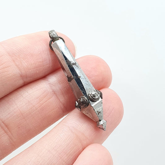 Antique Georgian Steel Cut Pendant Necklace Pointed Torpedo Shape Split Ring Necklace Vintage Jewelry Jewellery