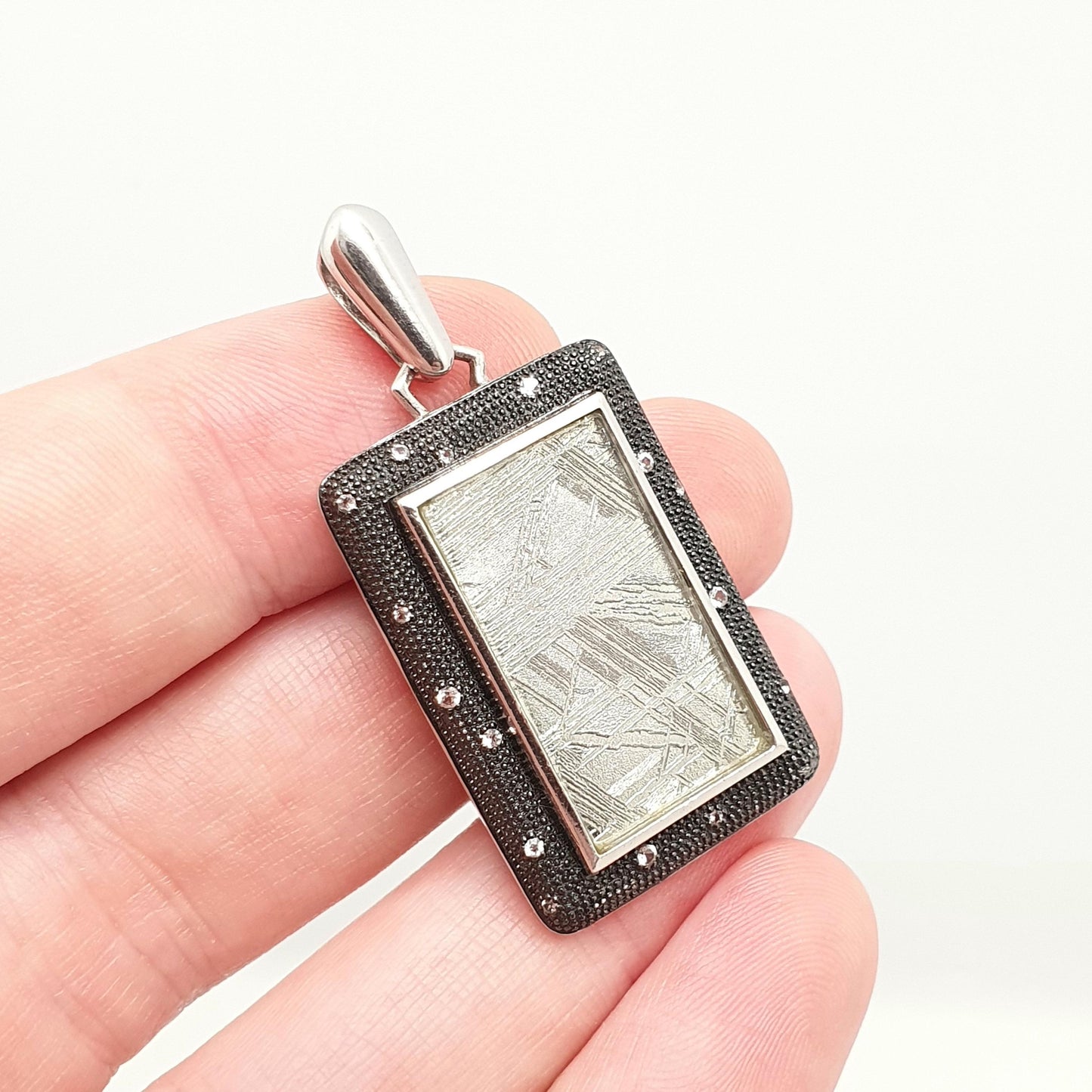 Vintage Sterling Silver Muonionalusta Meteorite Pendant Necklace White Spinel TGGC Solid 925 Jewellery Jewelry