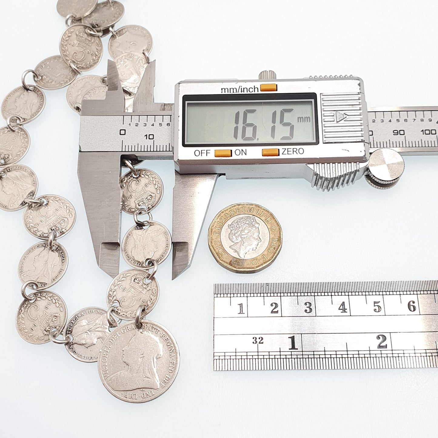 Antique Sterling Silver Coin Necklace Threepence Shilling Chain Vintage Womens Jewelry Jewellery