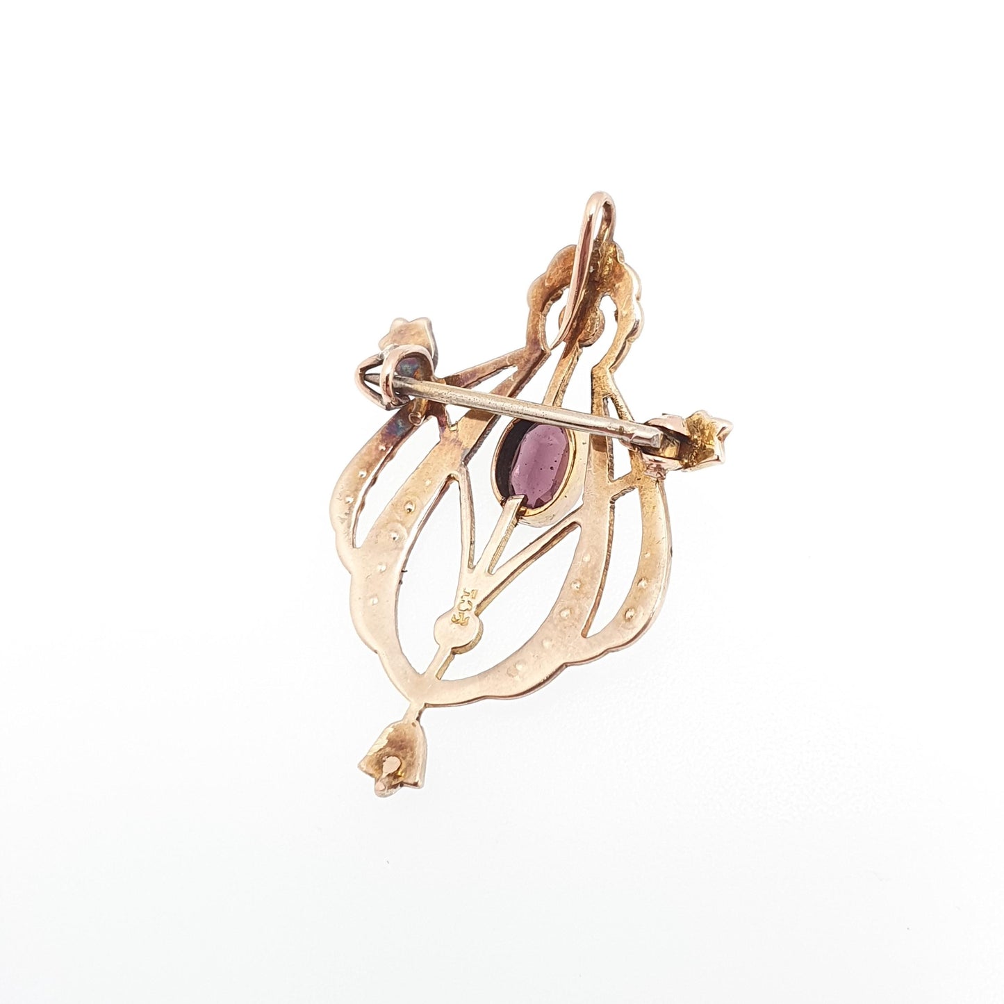 Antique 9ct Gold Amethyst Pendant Necklace Seed Pearl Brooch Edwardian Solid 375 Gemstone Vintage Jewellery Jewelry