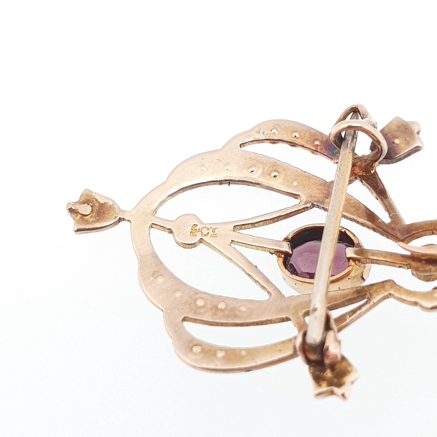 Antique 9ct Gold Amethyst Pendant Necklace Seed Pearl Brooch Edwardian Solid 375 Gemstone Vintage Jewellery Jewelry