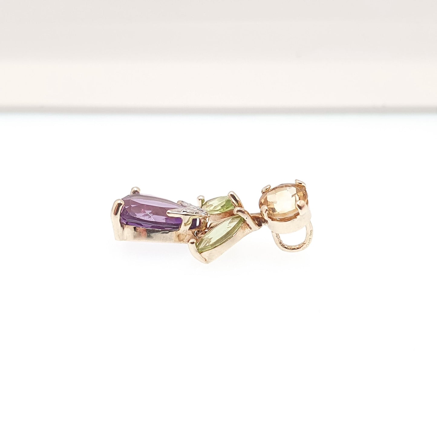 Vintage 9ct Gold Citrine Pendant Amethyst Diamond Peridot Olivine Necklace Solid 9k 375 Gemstone Womens Jewellery Jewelry