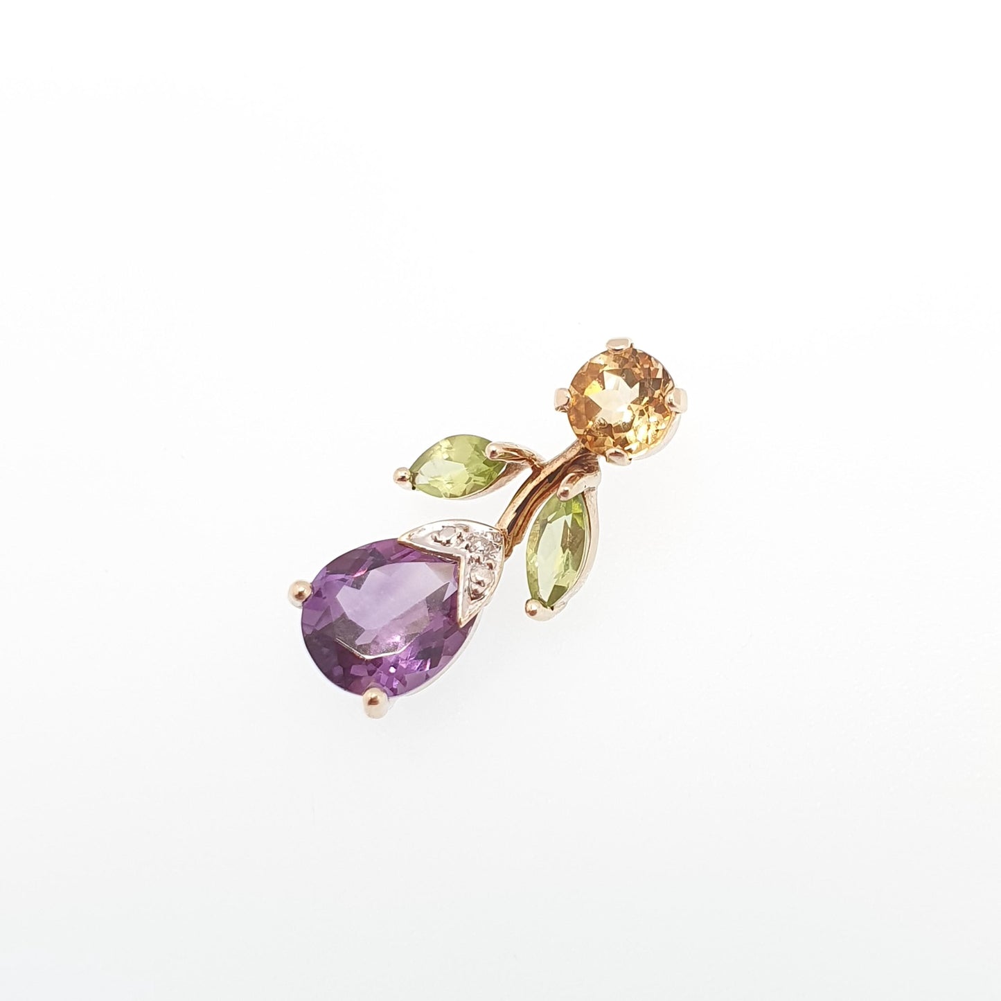 Vintage 9ct Gold Citrine Pendant Amethyst Diamond Peridot Olivine Necklace Solid 9k 375 Gemstone Womens Jewellery Jewelry
