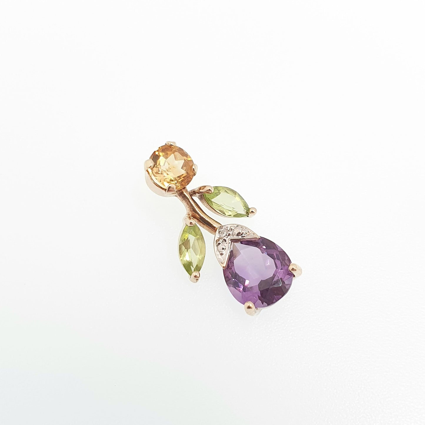 Vintage 9ct Gold Citrine Pendant Amethyst Diamond Peridot Olivine Necklace Solid 9k 375 Gemstone Womens Jewellery Jewelry