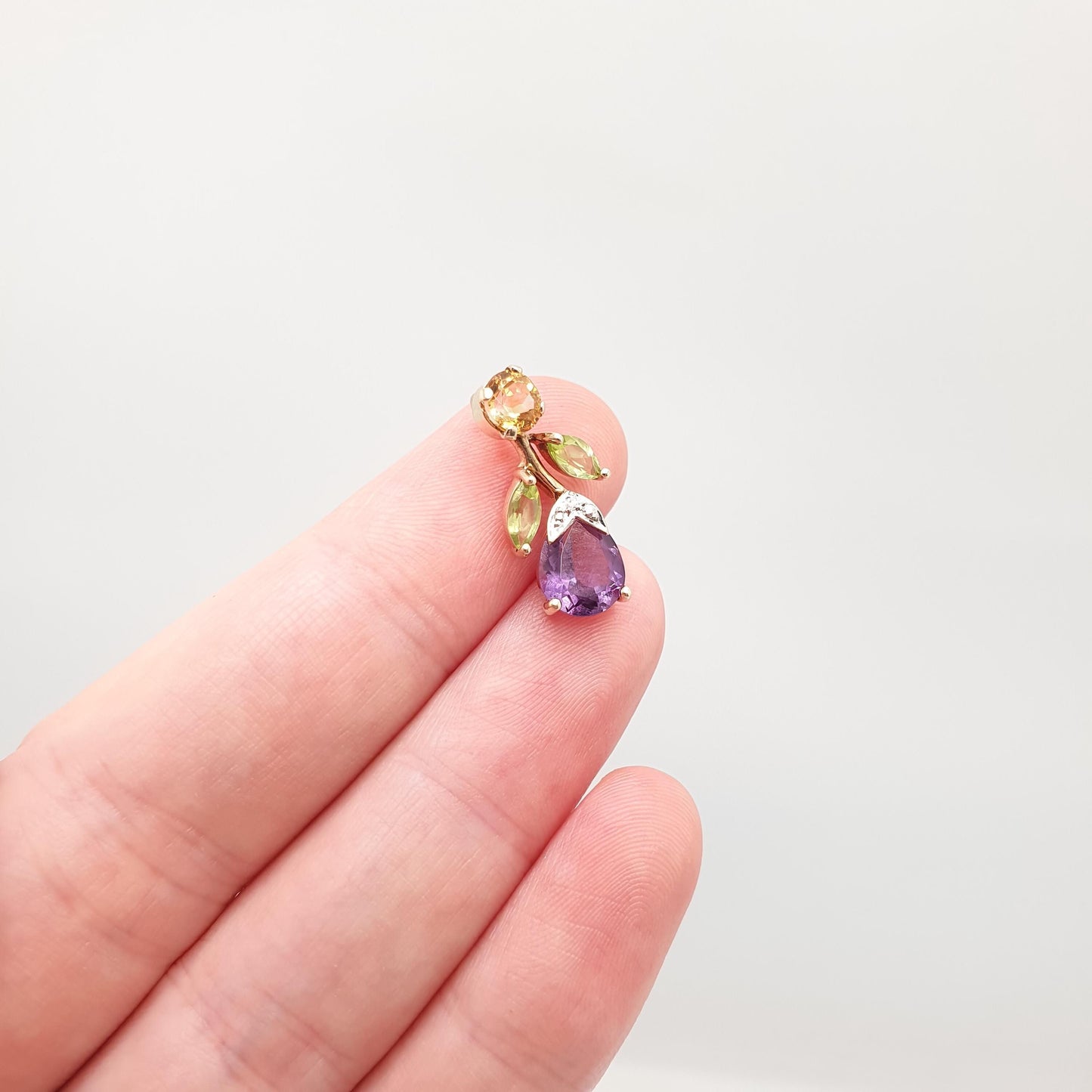 Vintage 9ct Gold Citrine Pendant Amethyst Diamond Peridot Olivine Necklace Solid 9k 375 Gemstone Womens Jewellery Jewelry