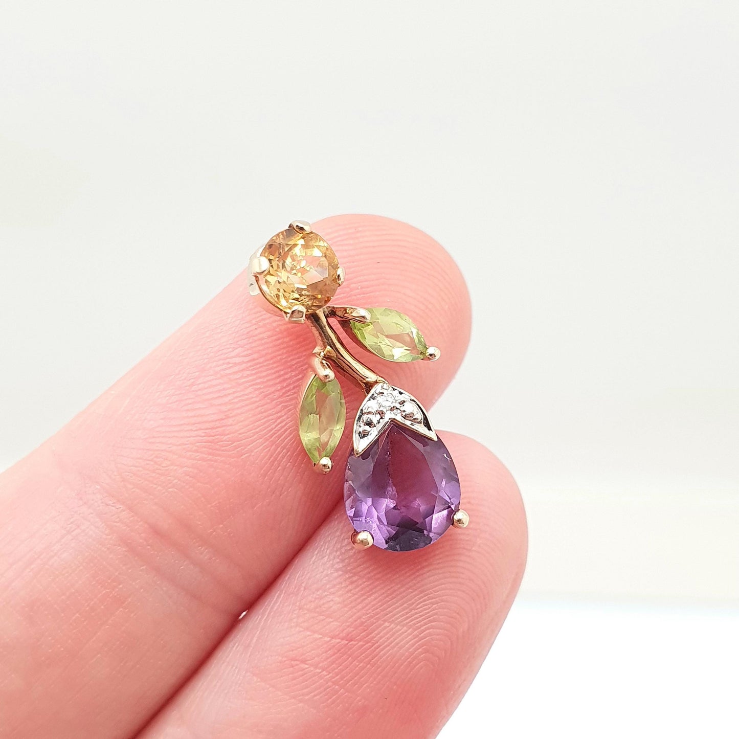 Vintage 9ct Gold Citrine Pendant Amethyst Diamond Peridot Olivine Necklace Solid 9k 375 Gemstone Womens Jewellery Jewelry