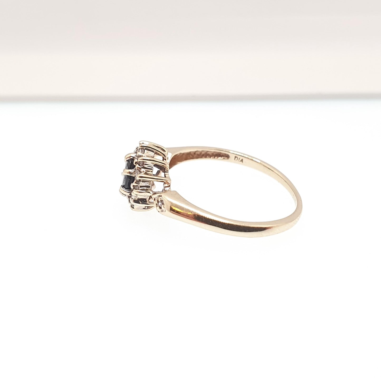 Vintage Diamond & Sapphire 9kt Gold Ring Solid 9ct 9k Cluster Halo Blue Gemstone Retro Womens Jewelry Jewellery