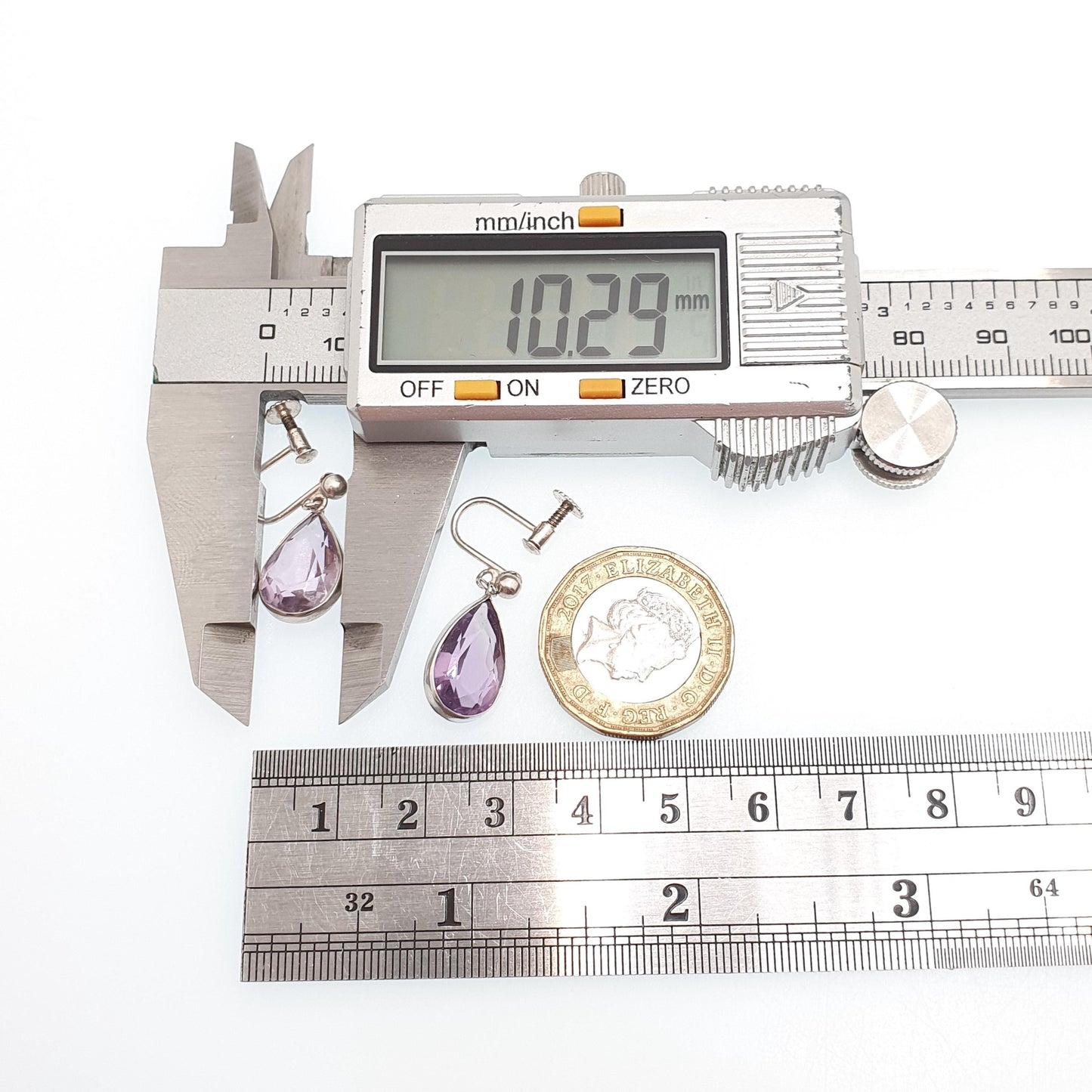 Antique Sterling Silver Natural Amethyst Earrings Pear Cut Purple Gemstone Quartz Screw Back Vintage Jewelry Jewellery