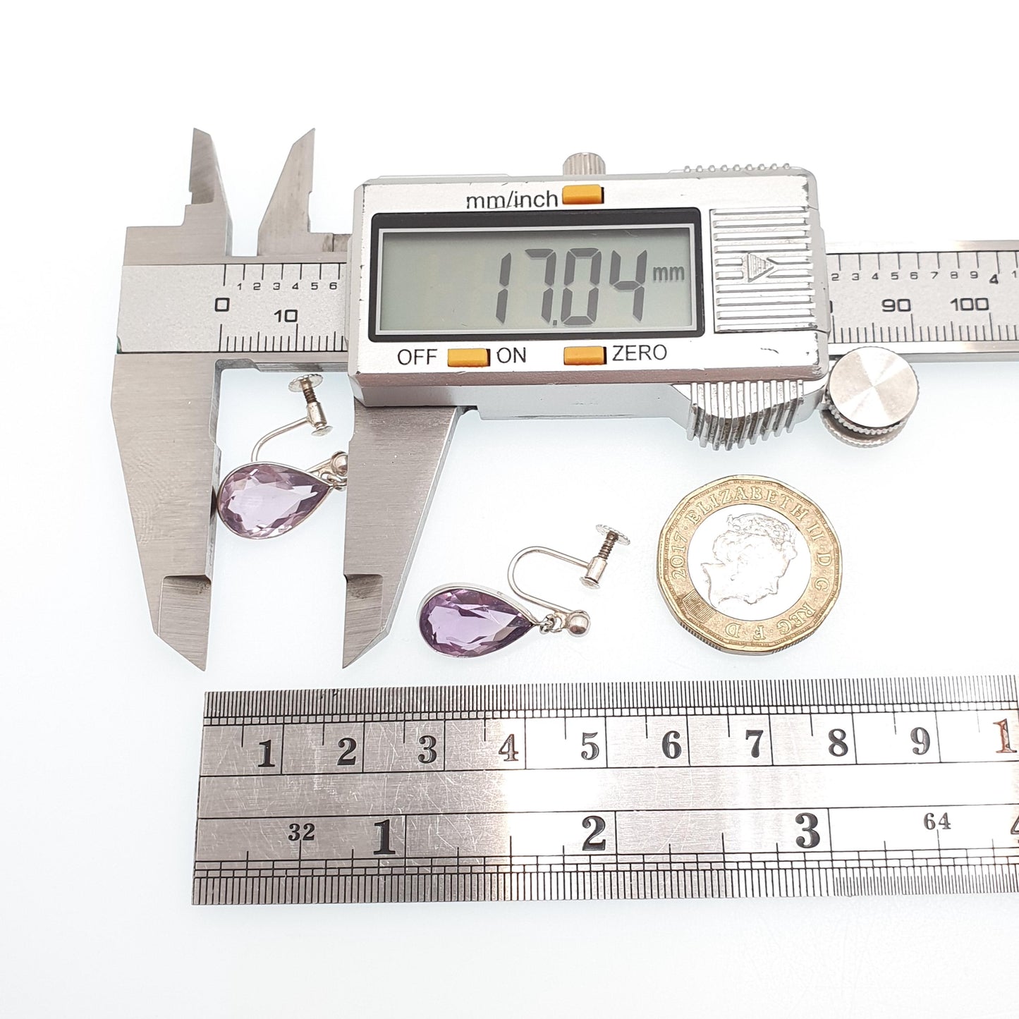 Antique Sterling Silver Natural Amethyst Earrings Pear Cut Purple Gemstone Quartz Screw Back Vintage Jewelry Jewellery