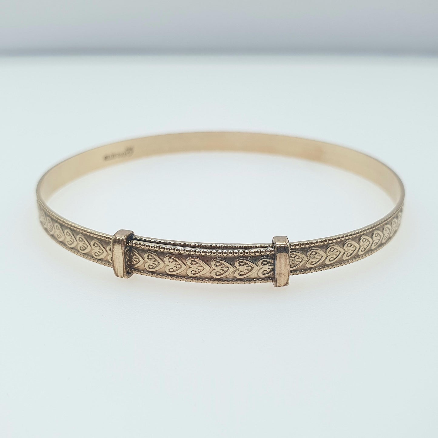 Antique Rolled Gold Bangle Heart Patterned Retracting Gold Filled Bracelet Womens Ladies Jewelry Vintage Jewellery