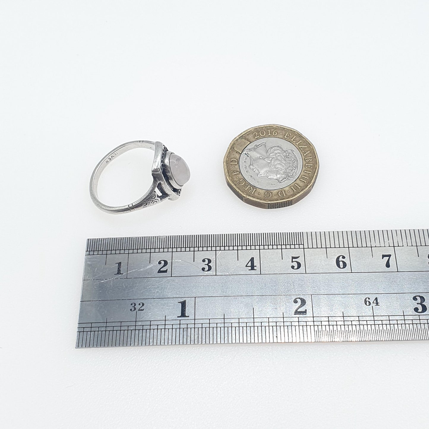 Antique Arts and Crafts Solid Silver Rose Quartz Ring Oval Cabochon Pink Quartz Jewelry Jewellery Vintage UK O.5 or US 7.5