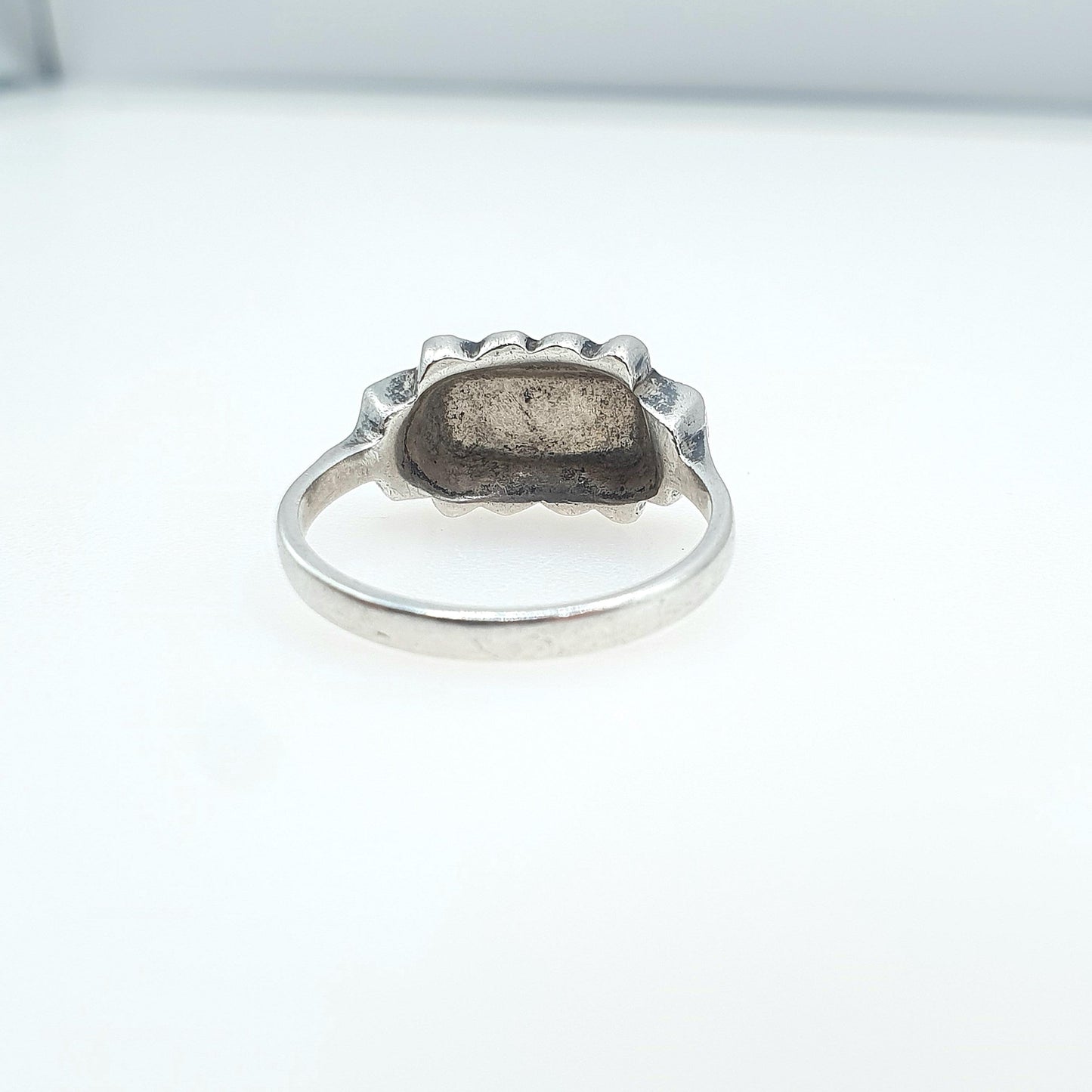 Antique Art Deco Sterling Silver Marcasite Ring Rectangular Geometric Cocktail Flapper Jewellery Womens UK Q US 8.25