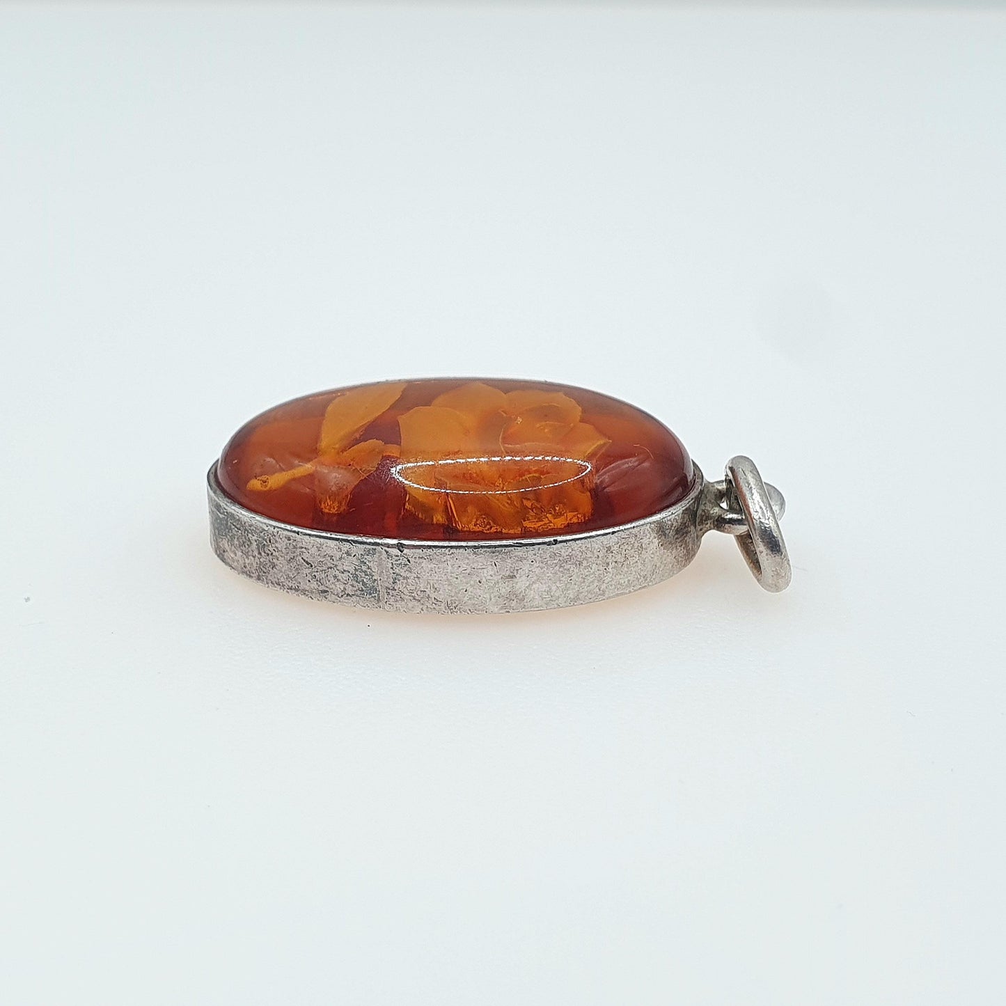 Vintage Sterling Silver Reverse Carved Amber Pendant Flower Intaglio Orange Jewellery Retro Solid 925 Floral Womens Jewelry Mens