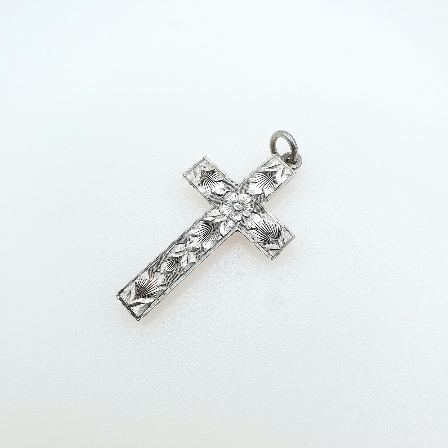 Antique Sterling Silver Crucifix Pendant Hand Engraved Cross Cruciform Christian Religious Mens Womens Jewelry Jewellery