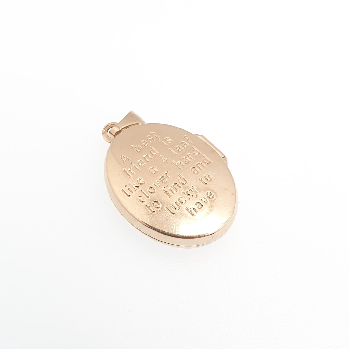 Vintage Solid 9ct 9k Gold Locket "A Best Friend Is Like A 4 Leaf Clover" Irish Proverb Necklace Pendant Jewelry Jewellery