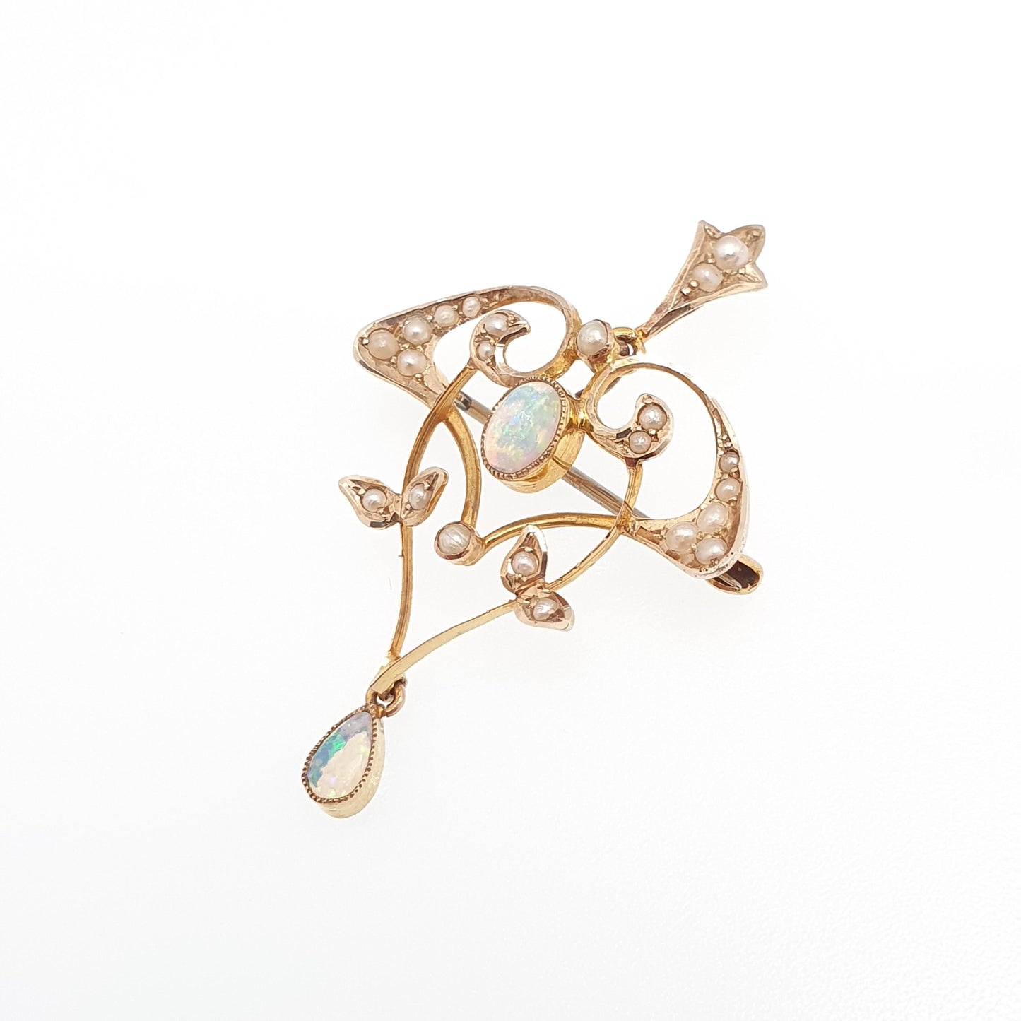 Antique 9ct Gold Opal & Pearl Necklace Pendant Brooch Art Nouveau Solid 9k 9kt Carat Vintage Natural Gemstones Jewelry Jewellery