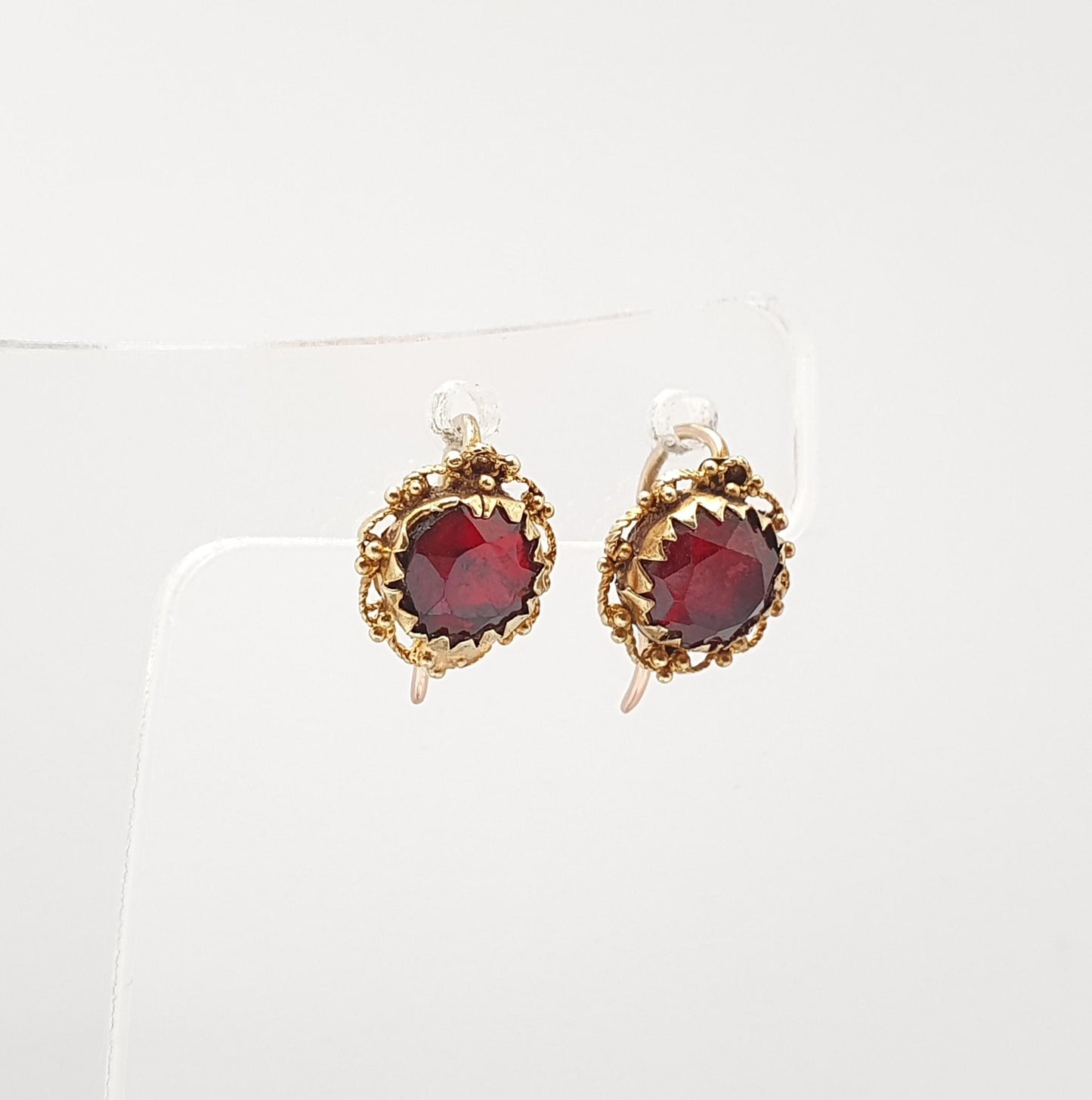 Antique 9k 9ct Gold Garnet Earrings Victorian Foiled Gemstone Solid 375 Filigree Hook Drop Womens Jewelry Jewellery
