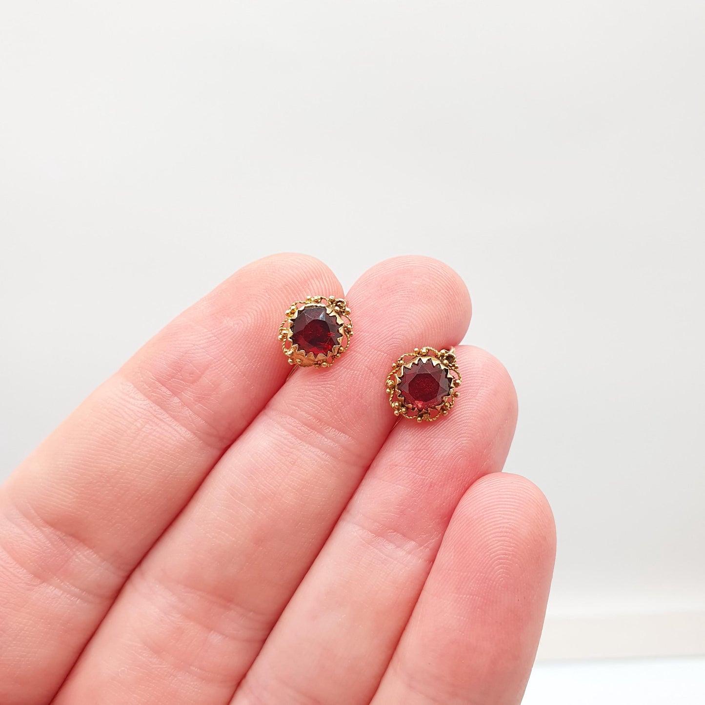 Antique 9k 9ct Gold Garnet Earrings Victorian Foiled Gemstone Solid 375 Filigree Hook Drop Womens Jewelry Jewellery
