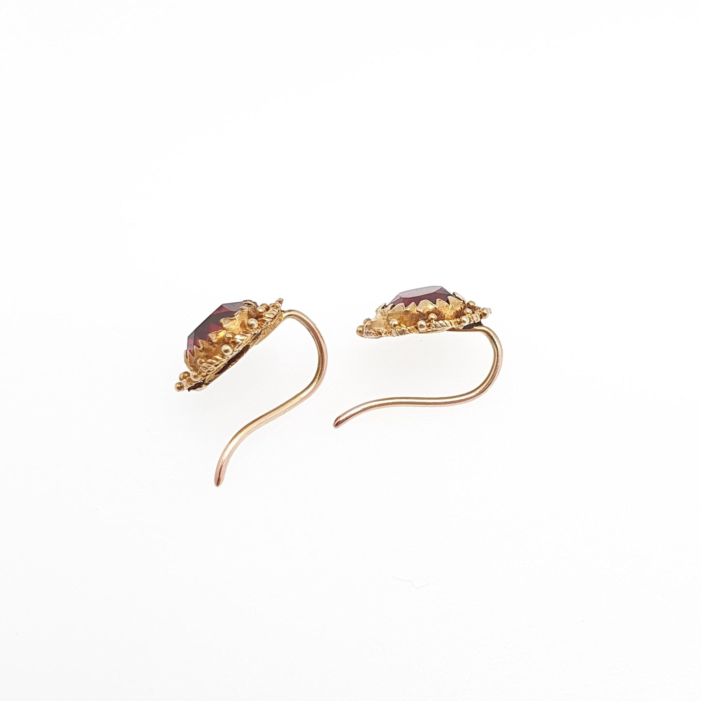 Antique 9k 9ct Gold Garnet Earrings Victorian Foiled Gemstone Solid 375 Filigree Hook Drop Womens Jewelry Jewellery
