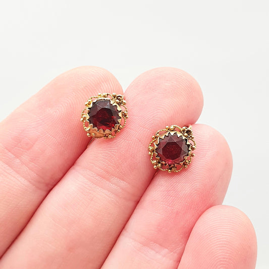 Antique 9k 9ct Gold Garnet Earrings Victorian Foiled Gemstone Solid 375 Filigree Hook Drop Womens Jewelry Jewellery