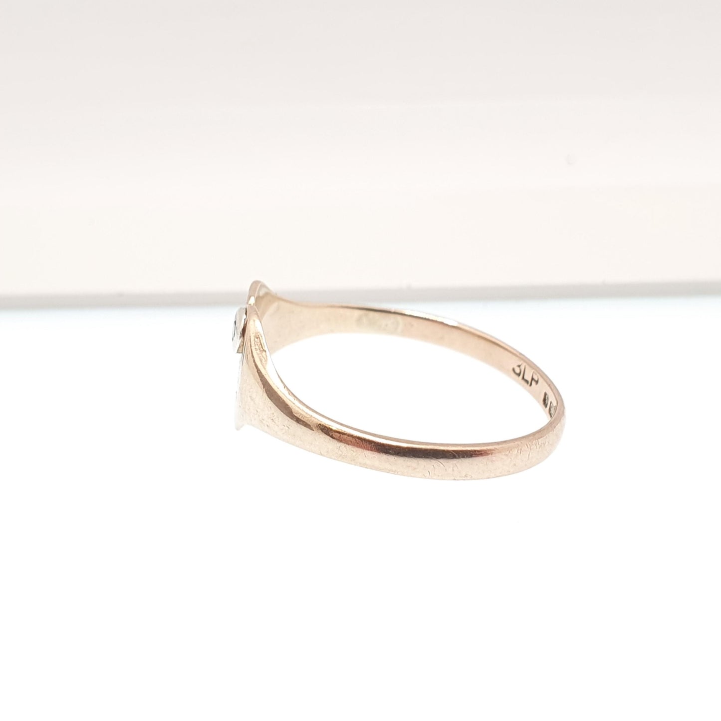 Vintage 9ct Gold Diamond Heart Signet Ring Diamond Gemstone Solid 9k 375 Engraved Womens Jewelry Jewellery