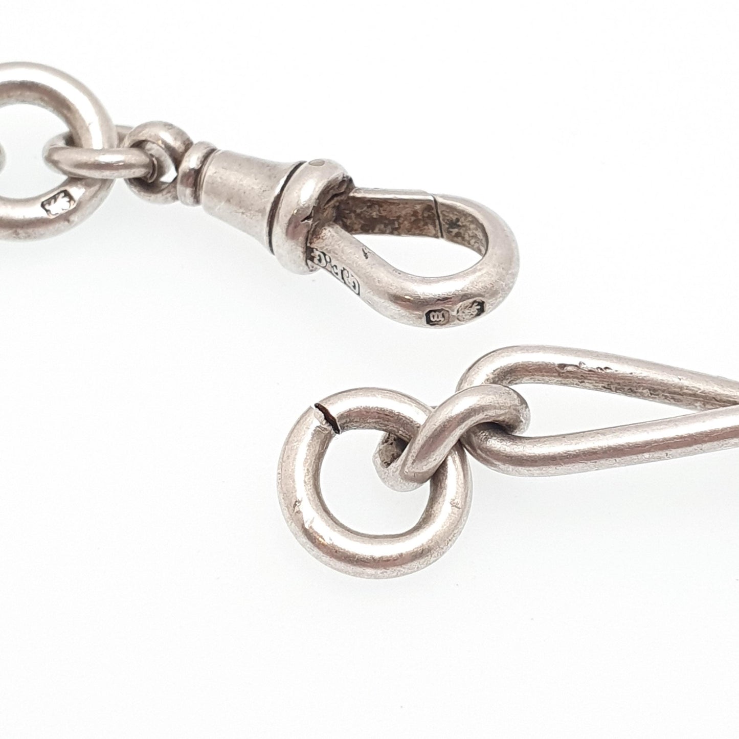 Antique Victorian Sterling Silver Albert Chain T Bar Necklace Figaro Link Curb Dog Clip 42cm 16.5" 50.51g Hallmark Vintage Jewelry