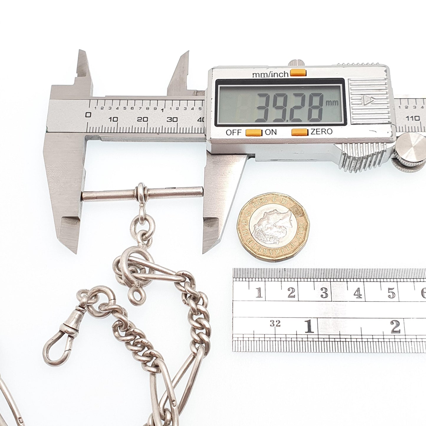 Antique Victorian Sterling Silver Albert Chain T Bar Necklace Figaro Link Curb Dog Clip 42cm 16.5" 50.51g Hallmark Vintage Jewelry