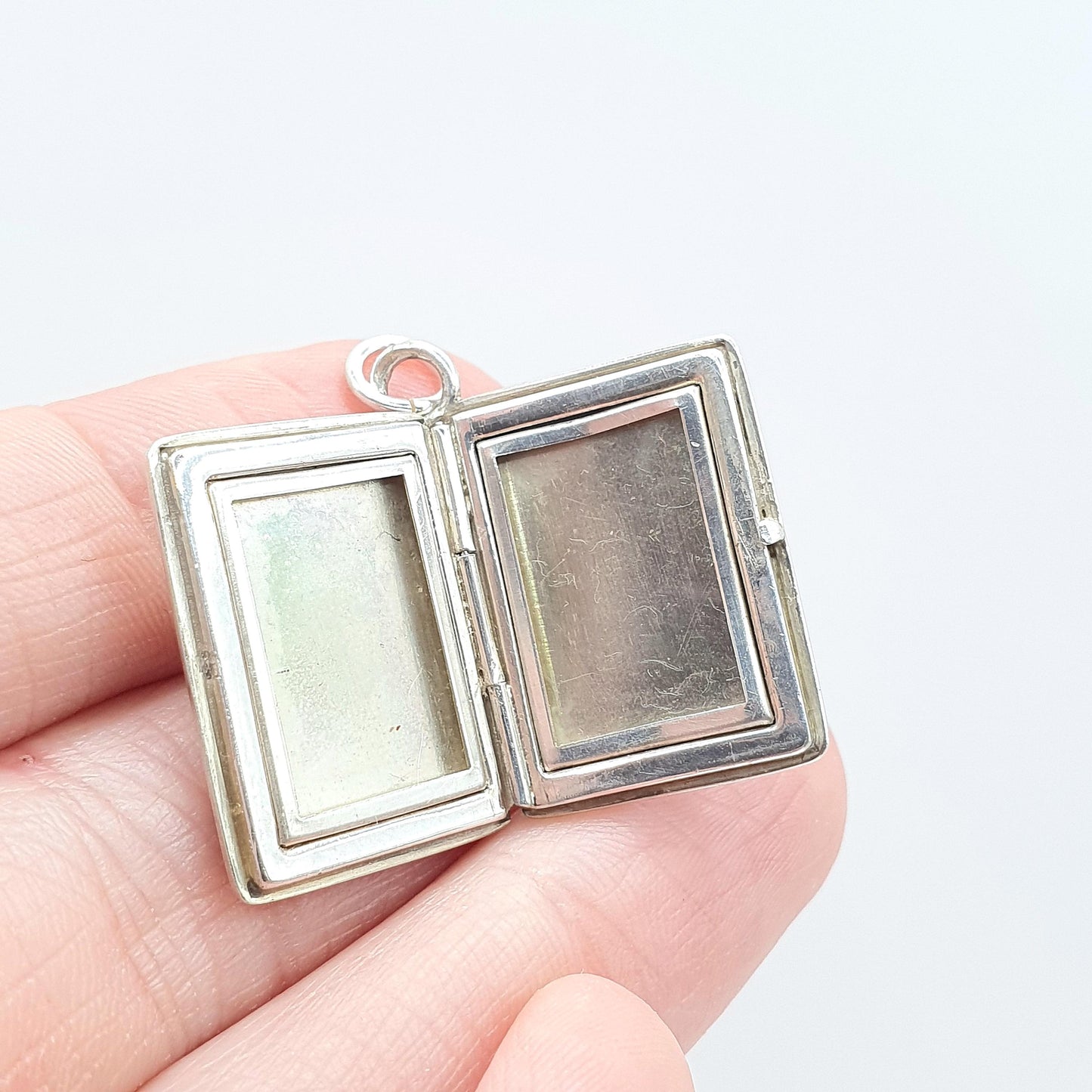 Antique Art Deco Sterling Silver Book Locket Geometric Rectangular Photo Picture Gift Vintage Womens Retro Jewelry Jewellery