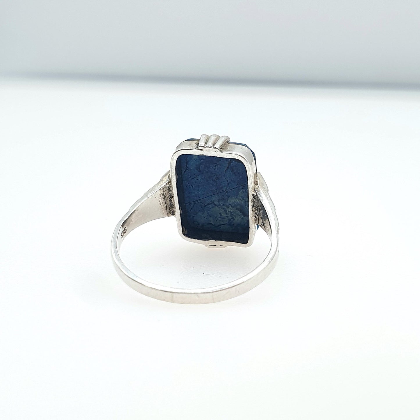 Antique Art Deco Solid Silver Sodalite Ring Rectangular Cut Blue Gemstone Vintage Womens Jewelry Jewellery UK N US 6.5