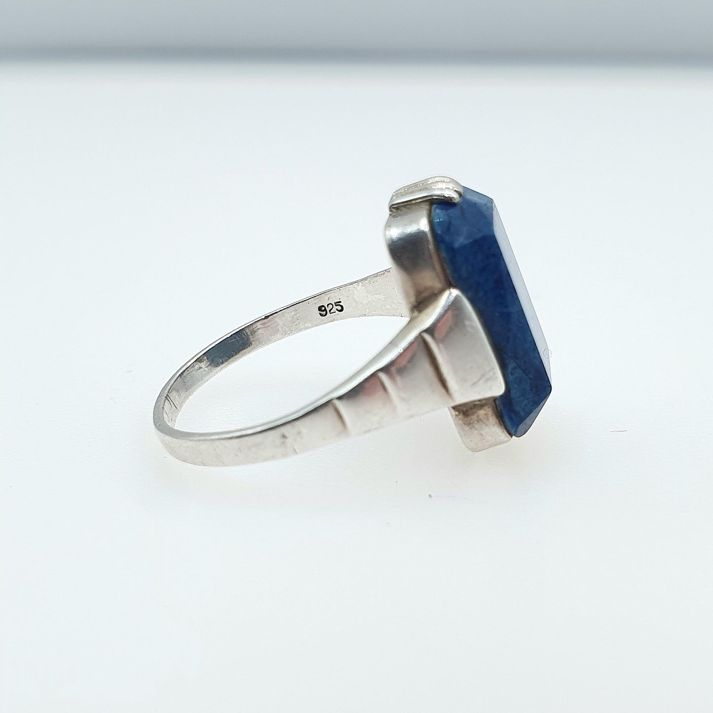 Antique Art Deco Solid Silver Sodalite Ring Rectangular Cut Blue Gemstone Vintage Womens Jewelry Jewellery UK N US 6.5