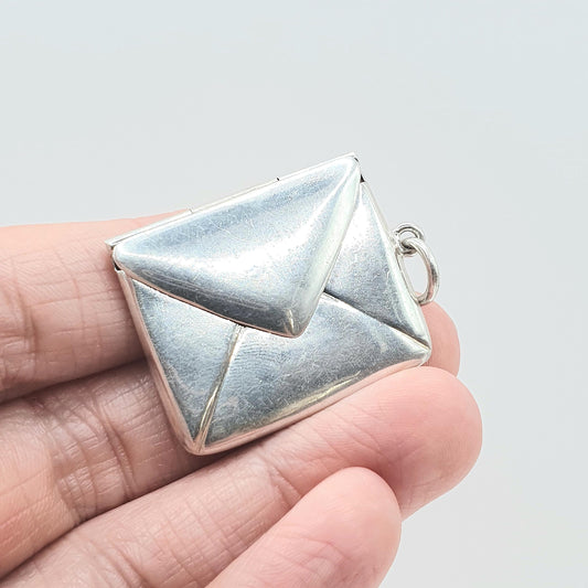 Vintage Sterling Silver Letter Locket Large Stamp Envelope Love Letters Necklace Pendant 925 Jewelry Jewellery