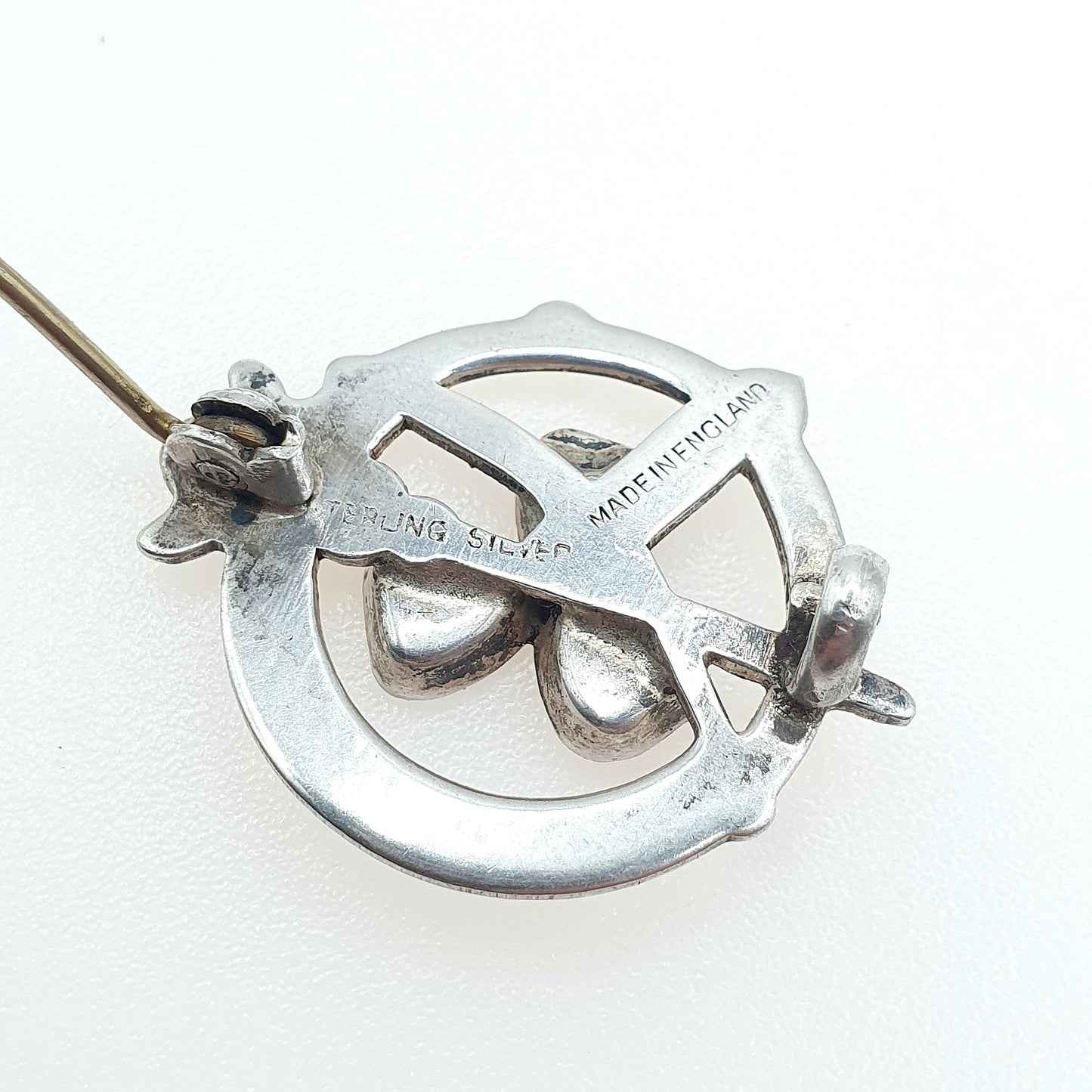 Antique Sterling Silver Connemara Marble Clover Brooch Celtic Gaelic Lucky Gift TLM Jewelry Jewellery Mens Womens Unisex Vintage