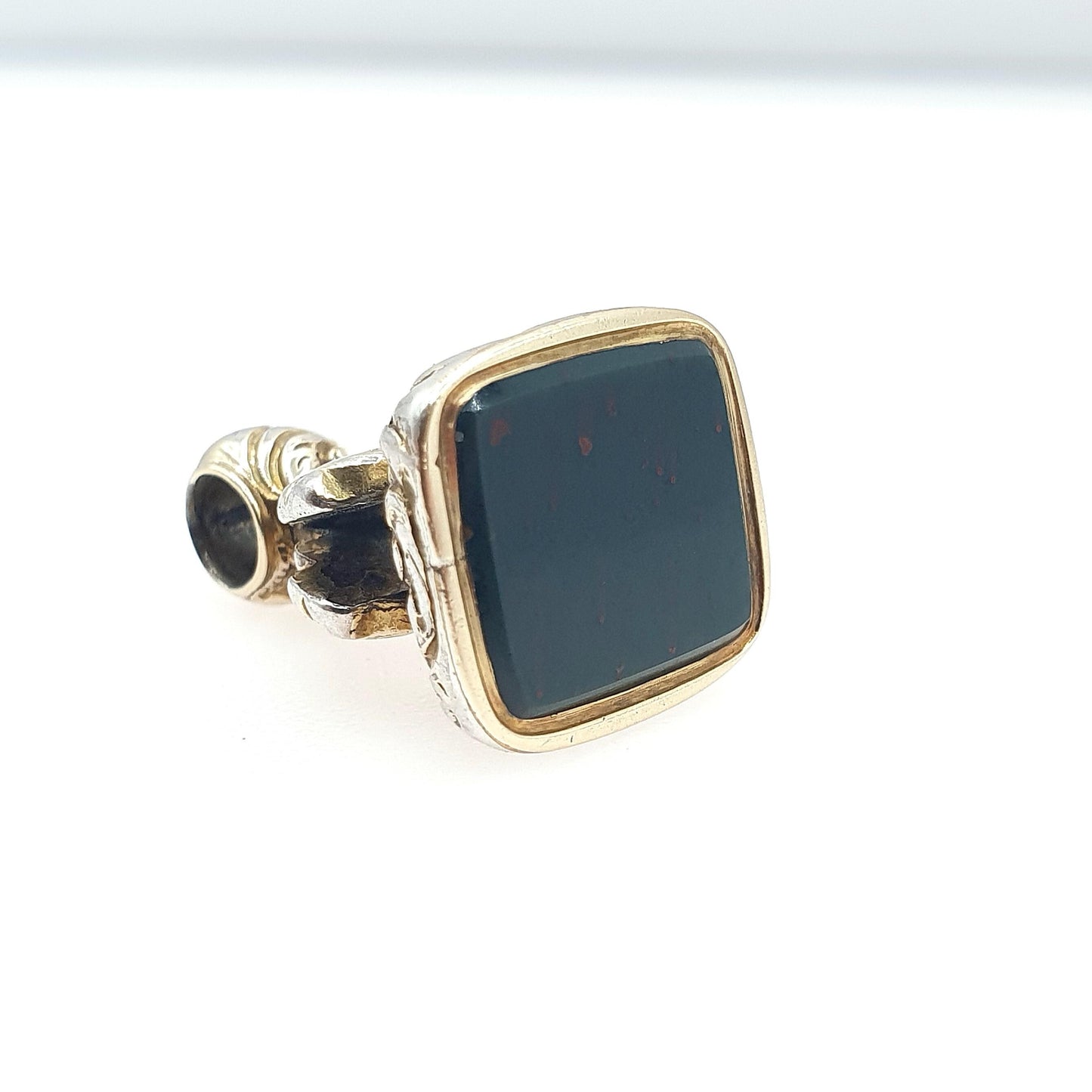 Antique Victorian Bloodstone Seal Fob Pendant Gold Gilt Embossed Genuine Gemstone Vintage Mens Womens Jewelry