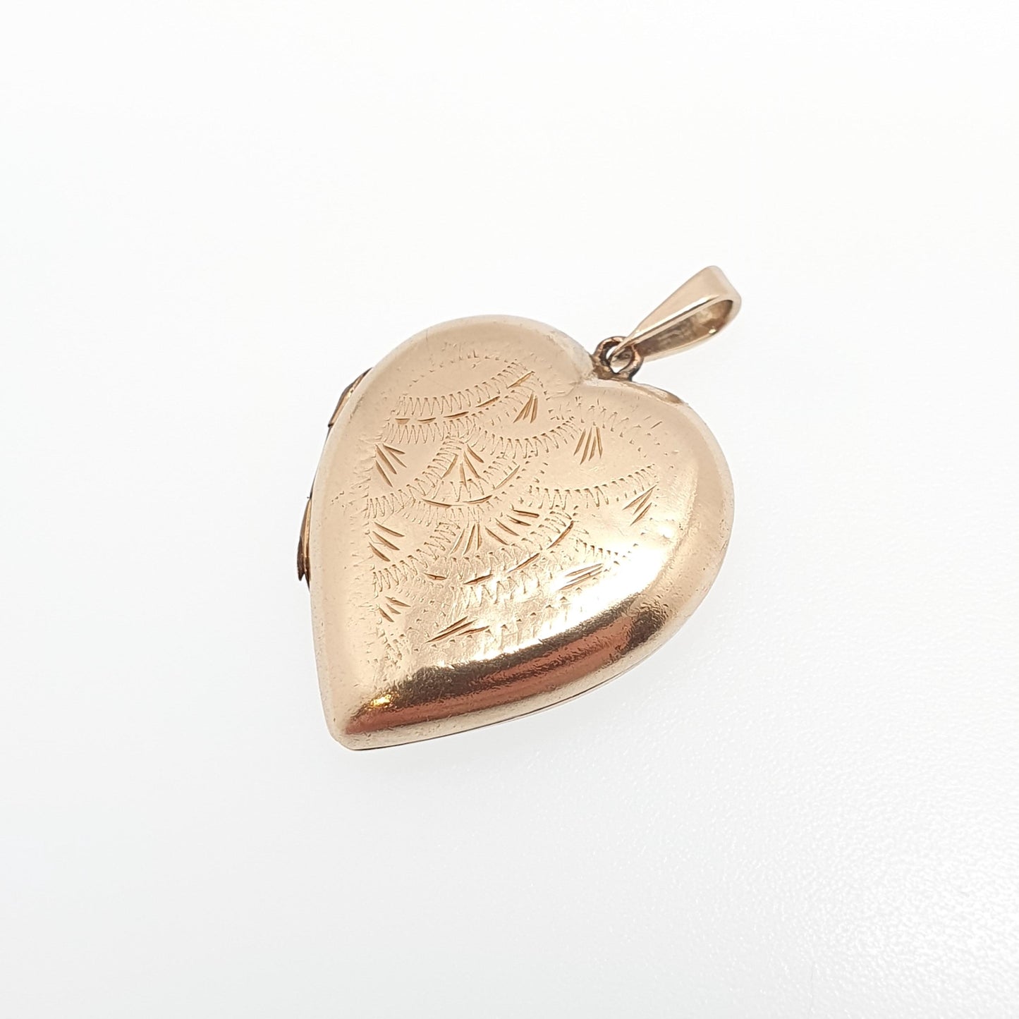Antique 9ct Gold Heart Locket Cute Engraved Solid 9k 375 Pendant Love Gift Back & Front Necklace Jewelry Womens Jewellery