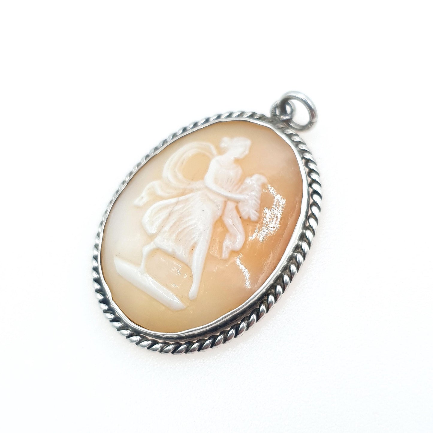 Antique Victorian Solid Silver Grace Pendant Necklace Single Grace Hand Carved Shell Mythology Goddess Vintage Jewelry Jewellery