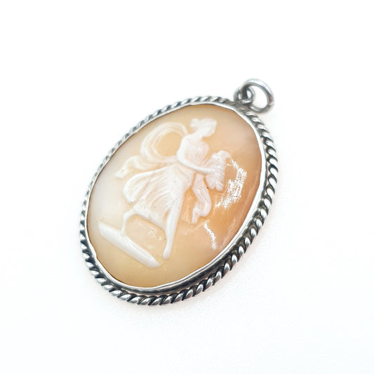 Antique Victorian Solid Silver Grace Pendant Necklace Single Grace Hand Carved Shell Mythology Goddess Vintage Jewelry Jewellery