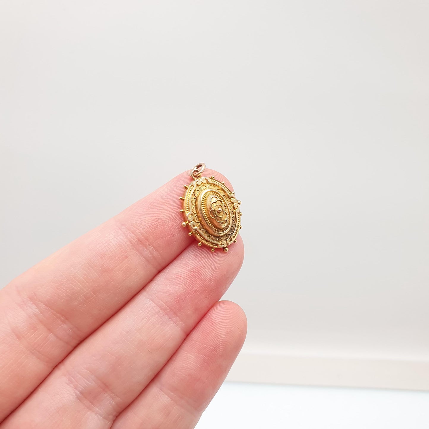 Antique Victorian 9ct Gold Pendant Etruscan Necklace Dome Beaded Filigree Solid 9k 9kt Vintage 1800s Jewelry Jewellery