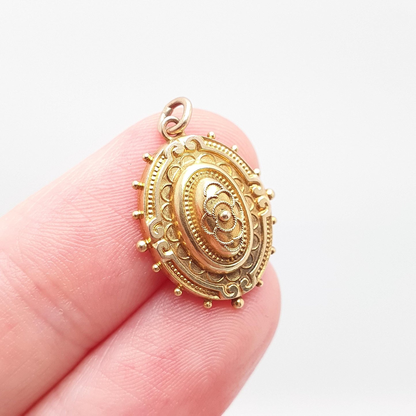 Antique Victorian 9ct Gold Pendant Etruscan Necklace Dome Beaded Filigree Solid 9k 9kt Vintage 1800s Jewelry Jewellery