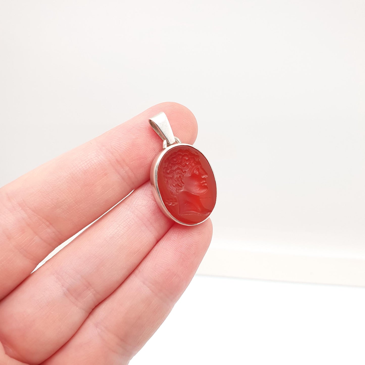 Antique Solid Silver Intaglio Necklace Carnelian Pendant Agate The Albani Antinous? Letter Seal Vintage Jewelry Jewellery