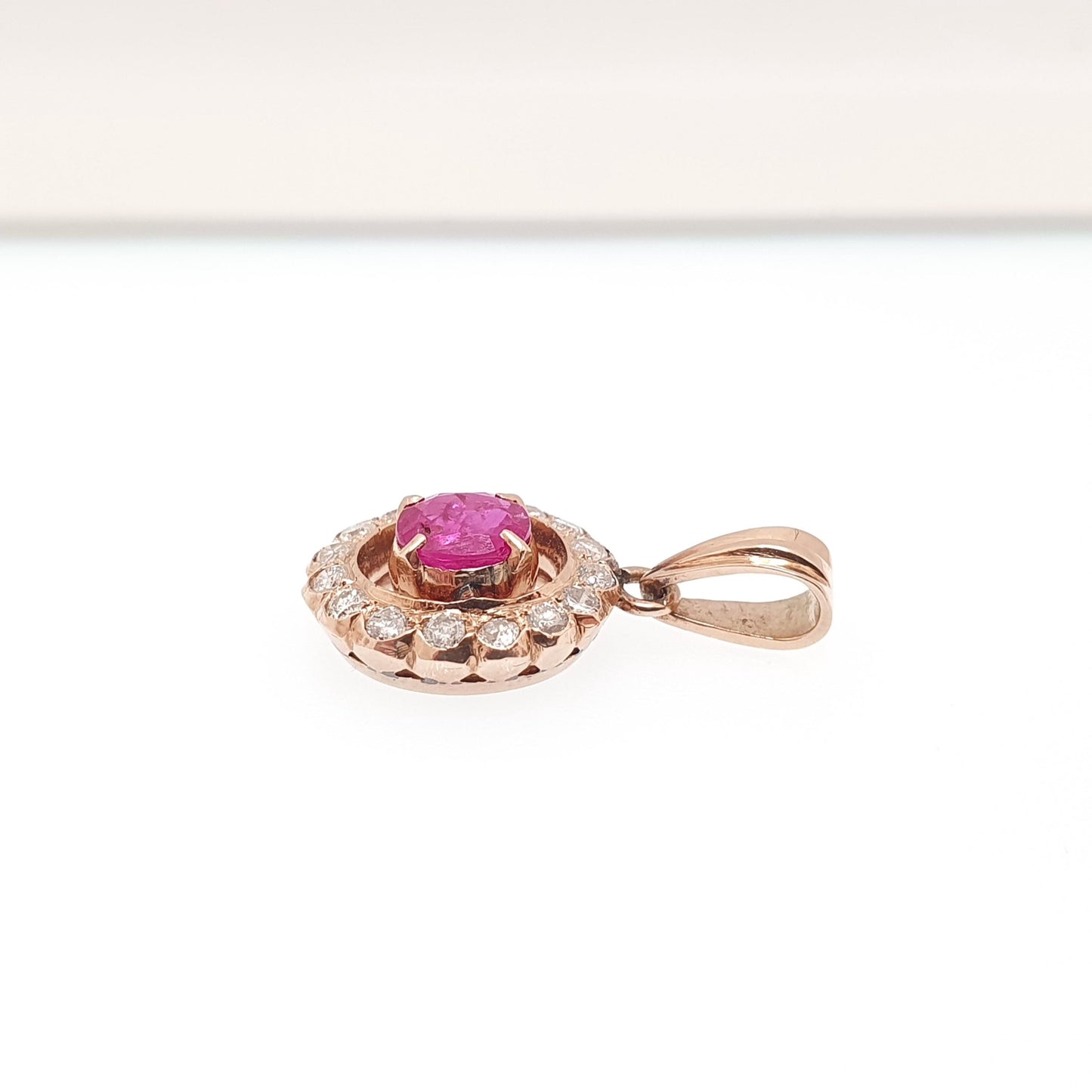 Vintage 14k Gold Ruby & Diamond Necklace Pendant Natural Gemstones Cluster Halo Solid 14kt 517 Womens Jewelry Jewellery