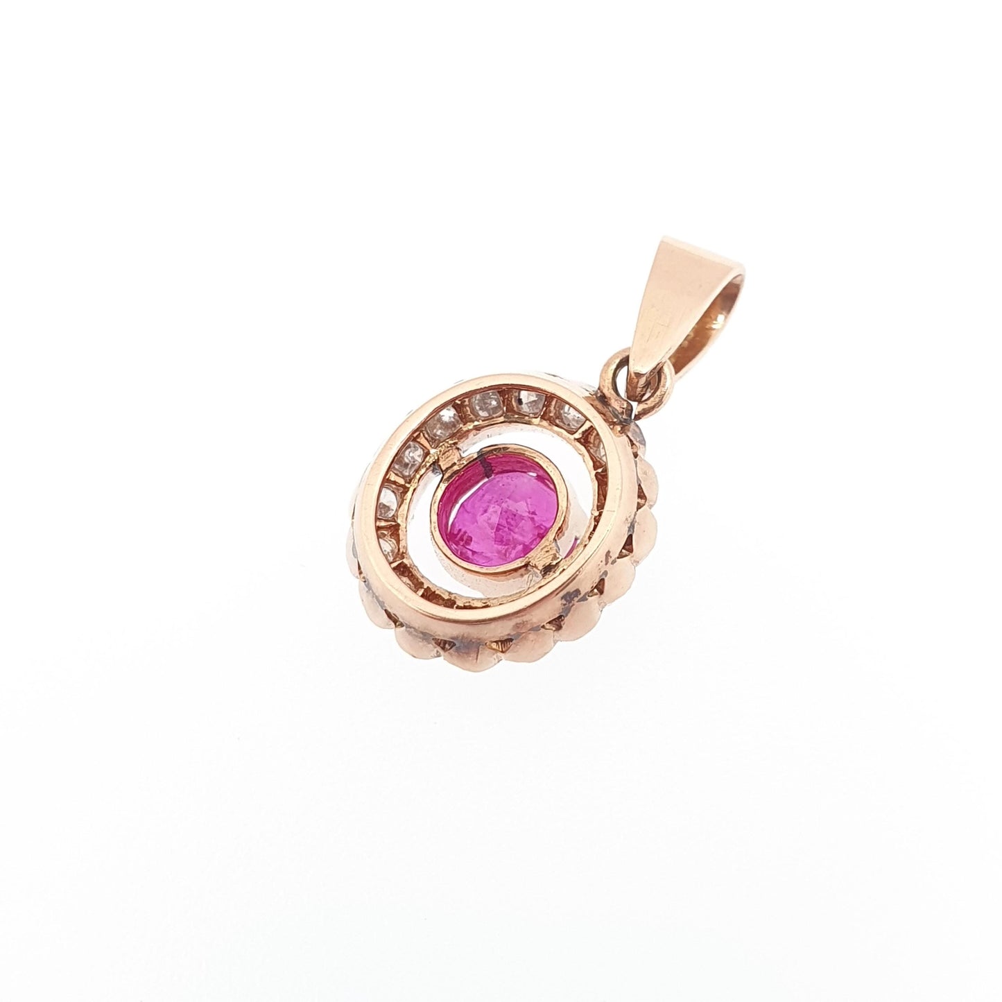Vintage 14k Gold Ruby & Diamond Necklace Pendant Natural Gemstones Cluster Halo Solid 14kt 517 Womens Jewelry Jewellery