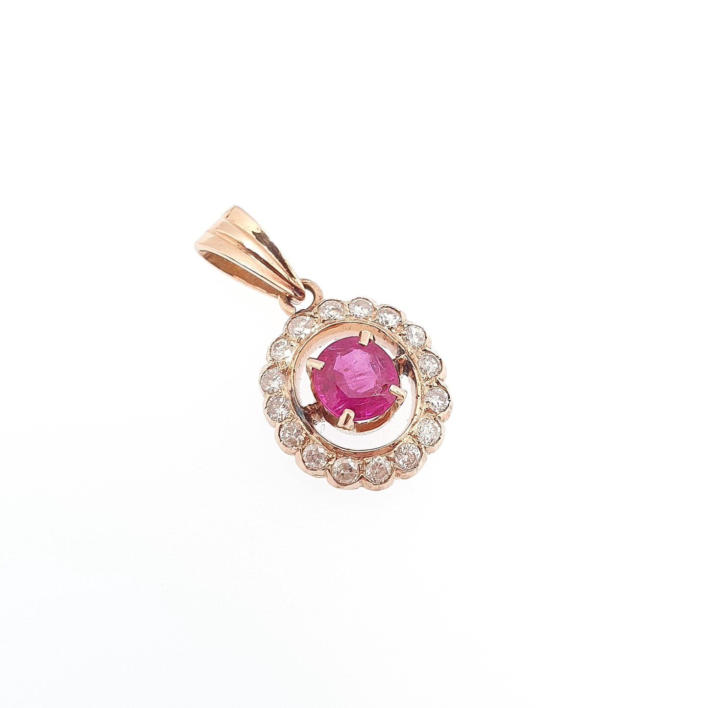 Vintage 14k Gold Ruby & Diamond Necklace Pendant Natural Gemstones Cluster Halo Solid 14kt 517 Womens Jewelry Jewellery