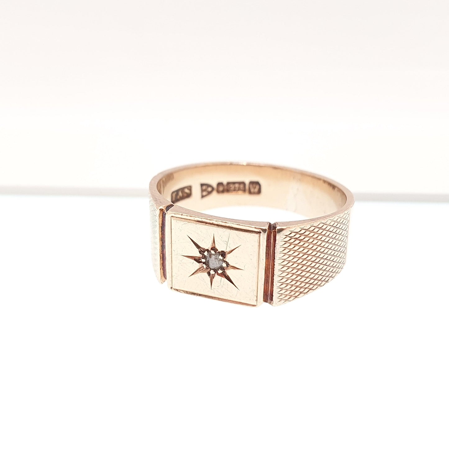 Old Vintage 9ct Gold Diamond Signet Ring 1947 Hallmark Solid 9k 9kt Chunky Square Womens Mens Rings Jewelry Jewellery