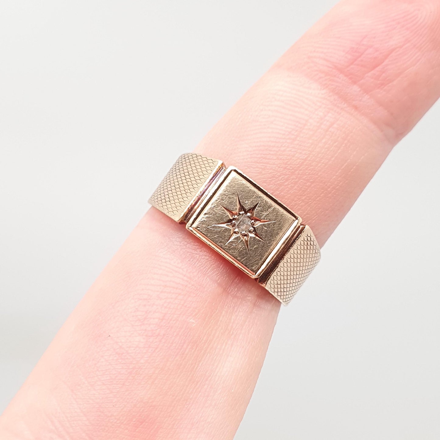 Old Vintage 9ct Gold Diamond Signet Ring 1947 Hallmark Solid 9k 9kt Chunky Square Womens Mens Rings Jewelry Jewellery
