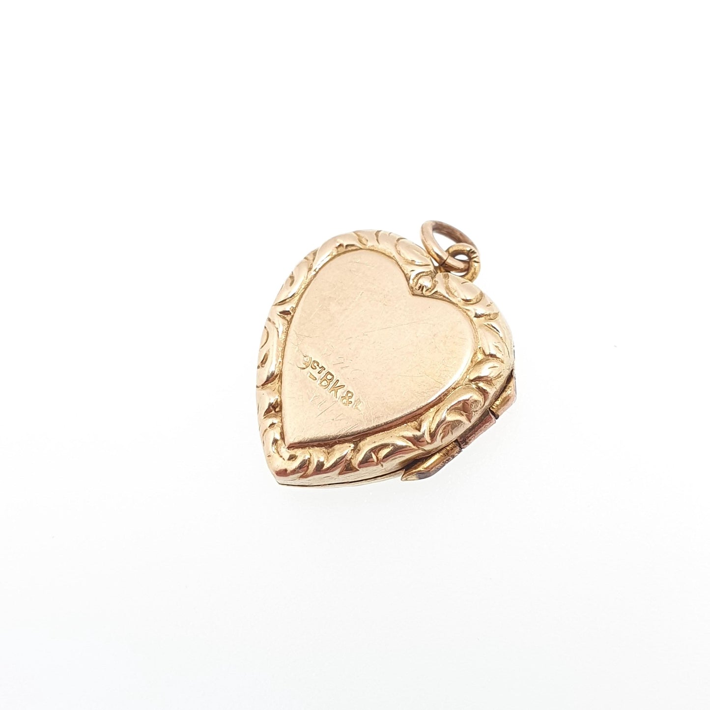 Antique 9ct Gold Heart Locket Cute Engraved Solid 9k 375 Pendant Small Fine Estate Love Gift Back & Front Necklace Jewelry Womens Jewellery