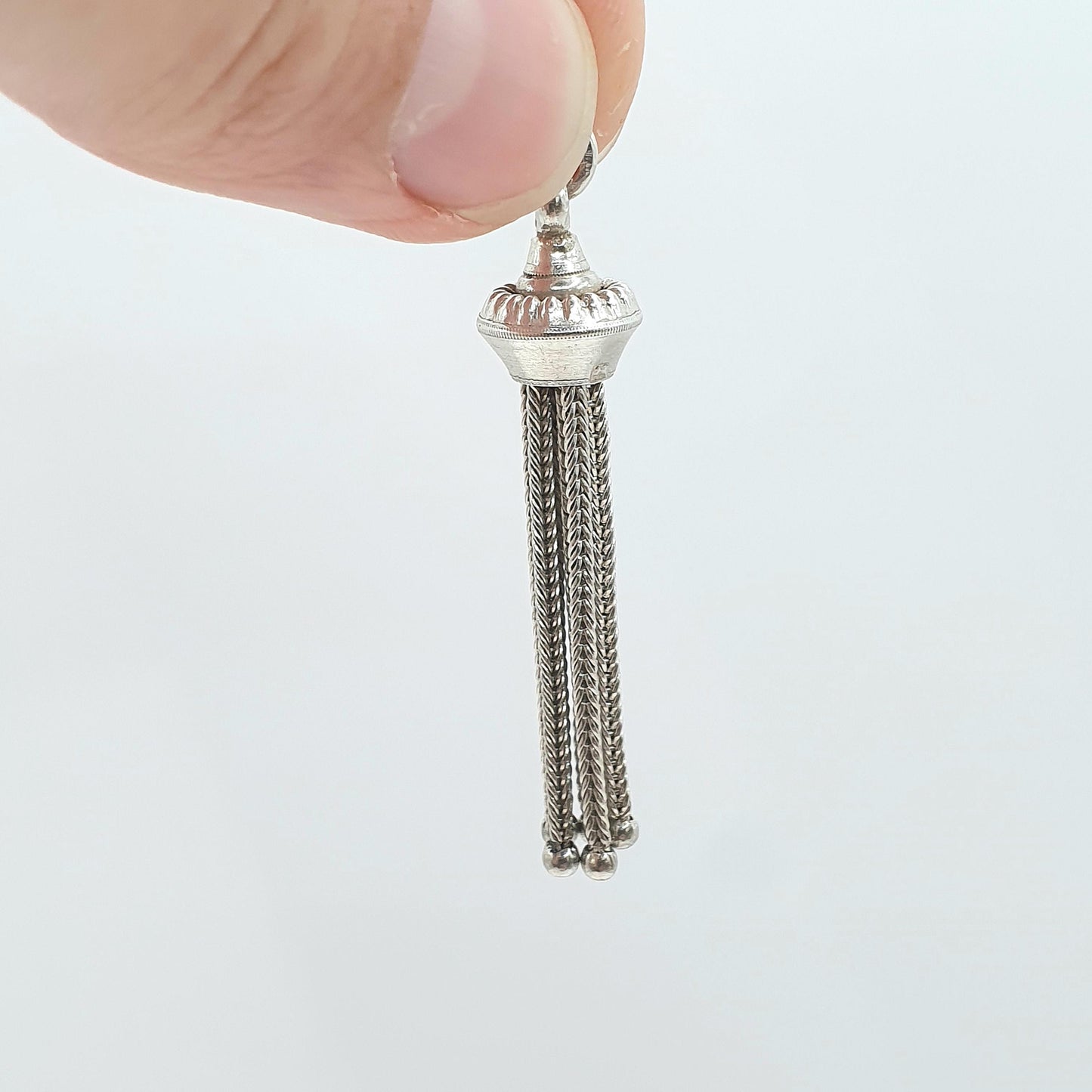 Antique Sterling Silver Tassel Fob Pendant Victorian Foxtail Charm Albert Chain Albertina Mens Womens Jewellery Jewelry Vintage