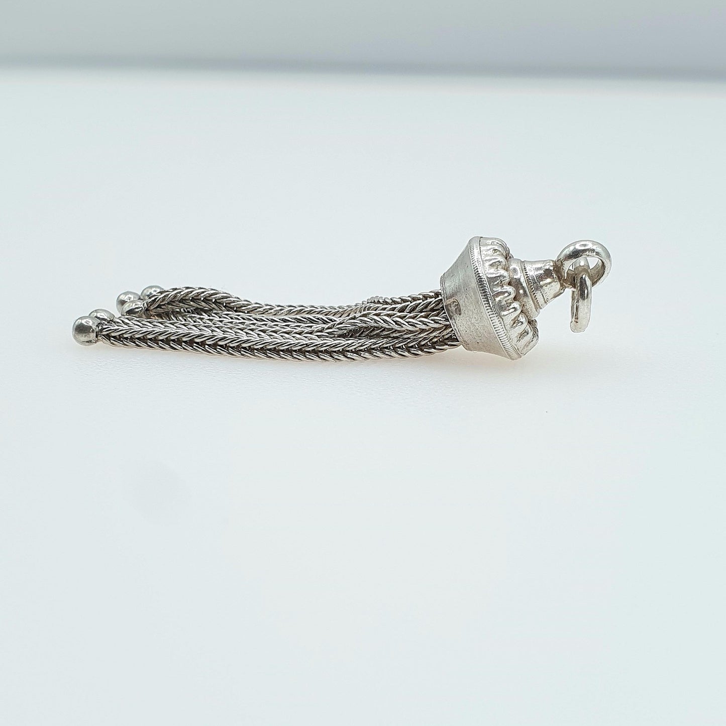 Antique Sterling Silver Tassel Fob Pendant Victorian Foxtail Charm Albert Chain Albertina Mens Womens Jewellery Jewelry Vintage
