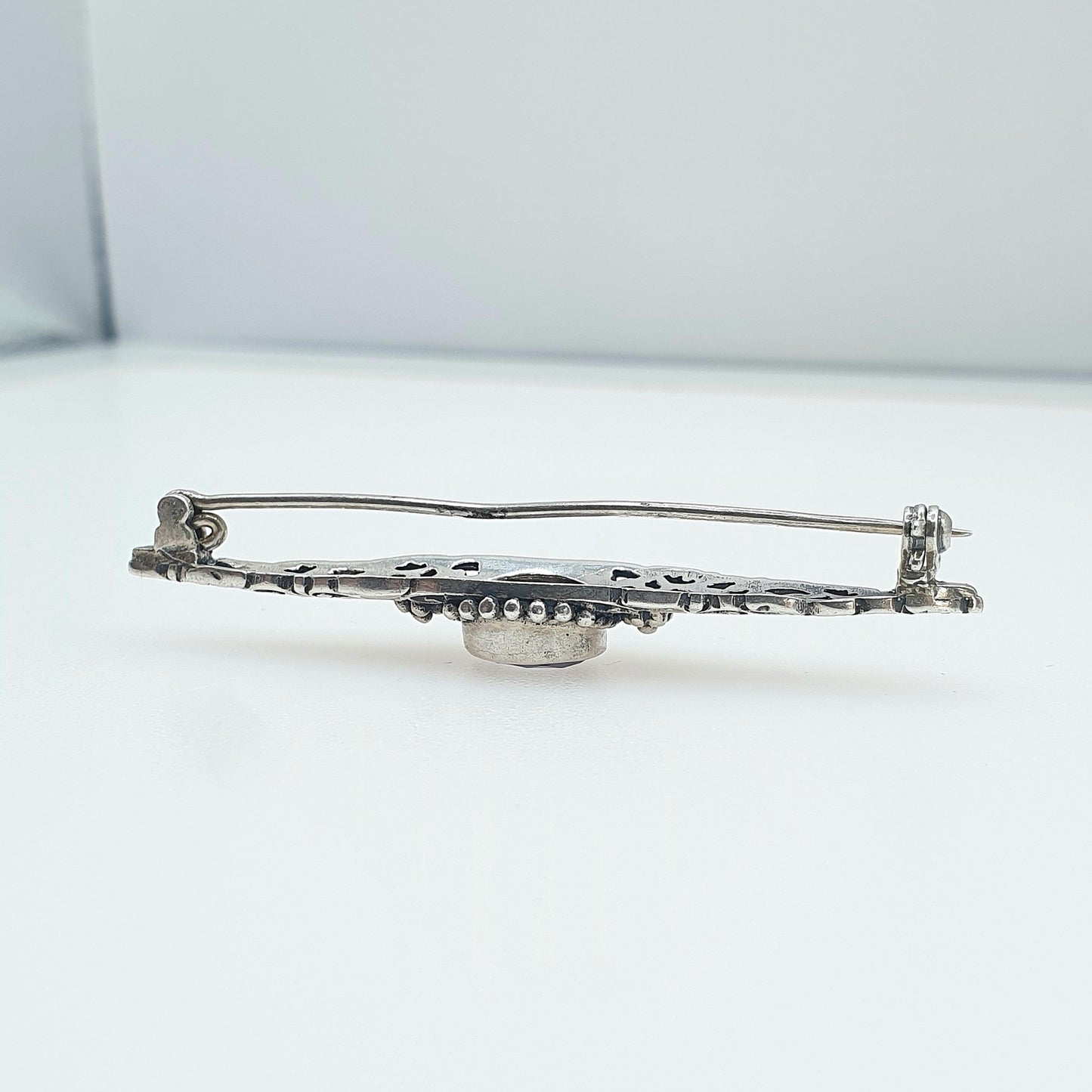 Antique Sterling Silver Amethsyt Brooch Art Nouveau Floral Pierced Oval Cut Lilac Gemstone Vintage Womens Mens Jewelry Jewellery